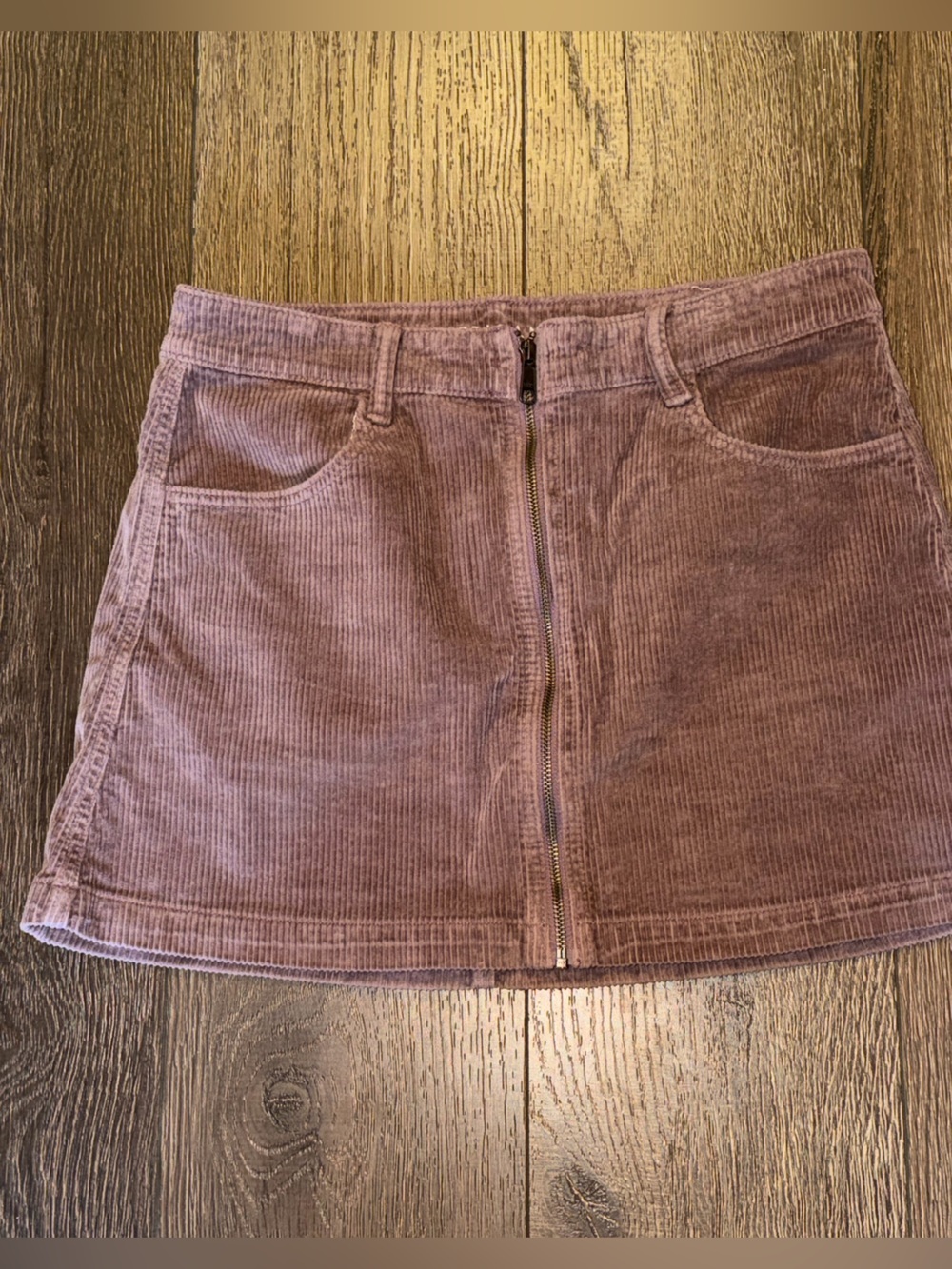 AE Outfitters Mauve/Burgandy Corduroy Front-Zip Mini Skirt